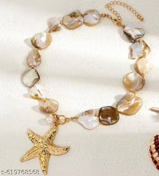 Golden Starfish Pearl Shell Necklace – Coastal Charm Statement Jewelry