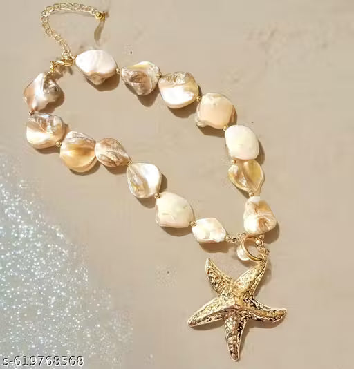 Golden Starfish Pearl Shell Necklace – Coastal Charm Statement Jewelry